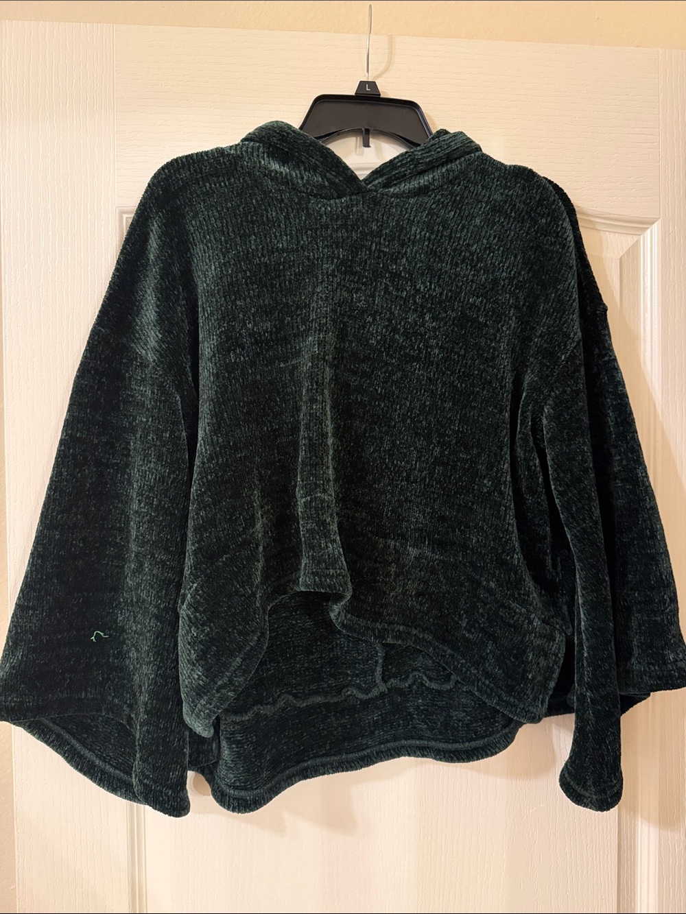 Gilligan & O'Malley Plush Hooded Sweater in Forest Green, Bell Sleeves